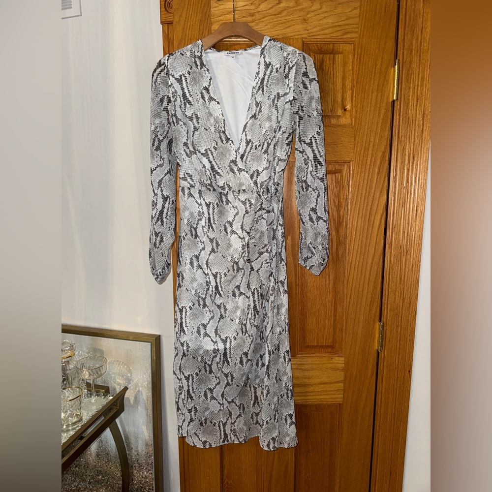 Express Black and White Snake Print Midi Dress